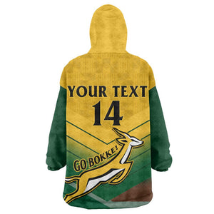 Custom South Africa Rugby Wearable Blanket Hoodie Springboks Go Champions African Pattern