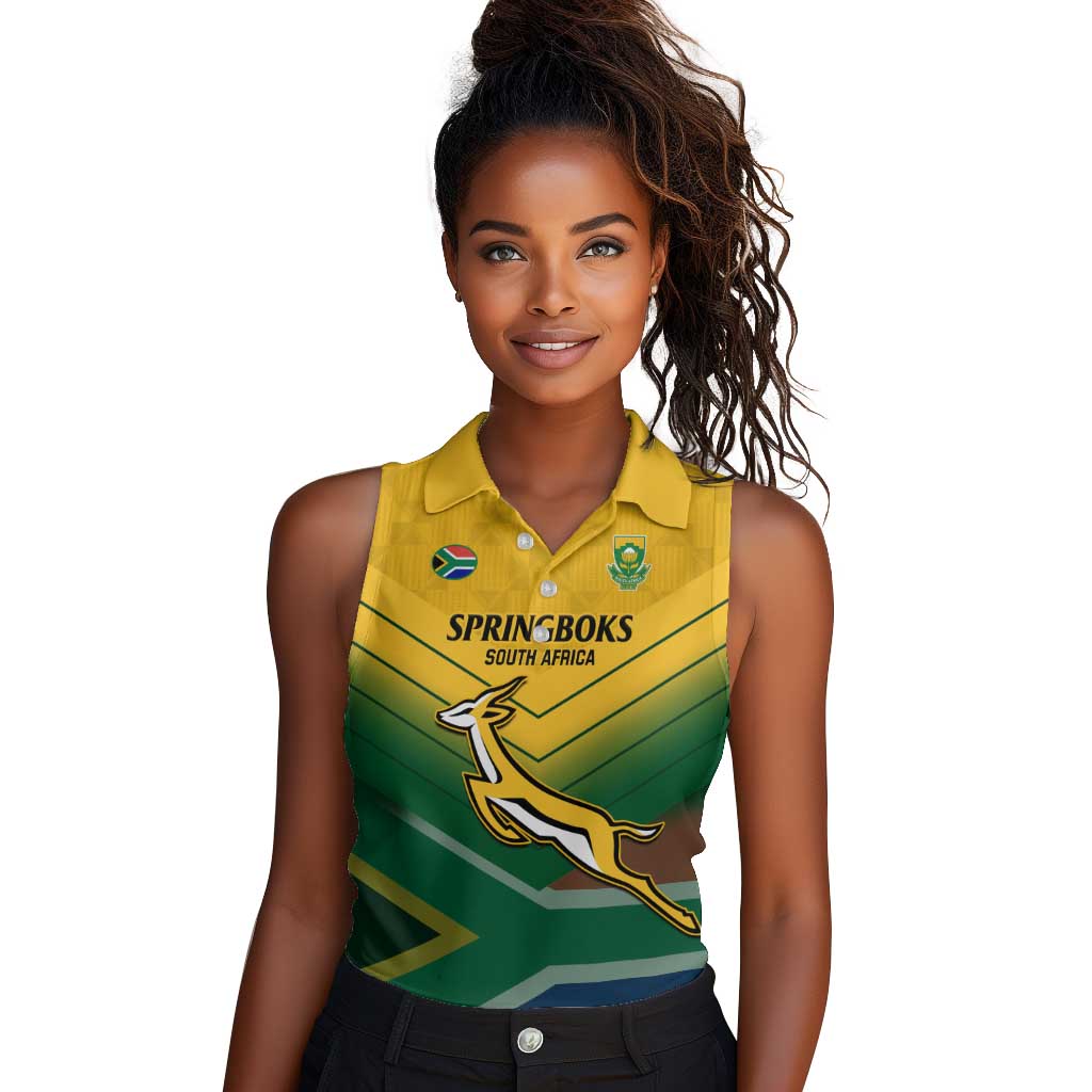 Custom South Africa Rugby Women Sleeveless Polo Shirt Springboks Go Champions African Pattern