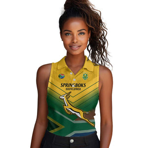 Custom South Africa Rugby Women Sleeveless Polo Shirt Springboks Go Champions African Pattern