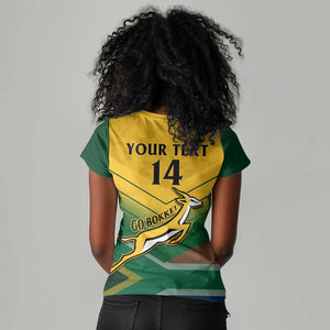 Custom South Africa Rugby Women V-Neck T-Shirt Springboks Go Champions African Pattern