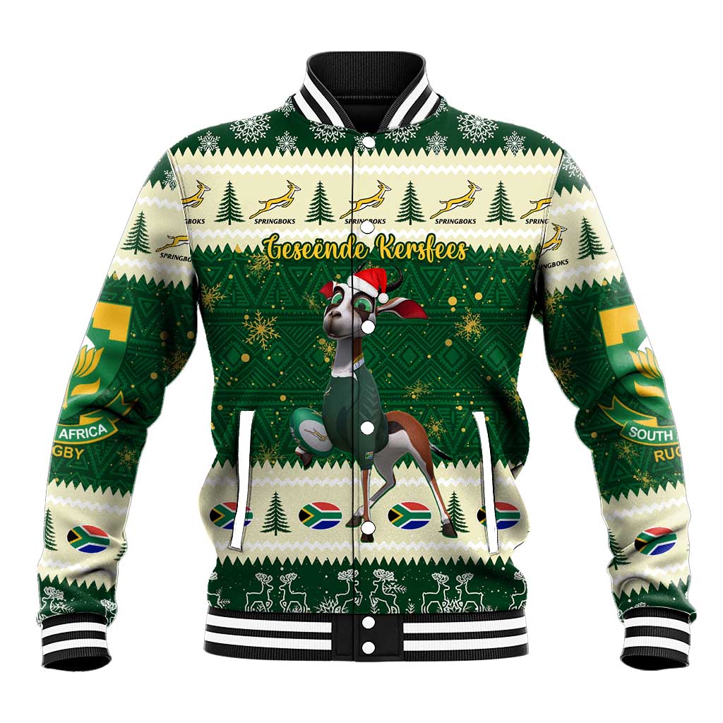 Custom South Africa Rugby Christmas Baseball Jacket Geseende Kersfees Springboks African Pattern LT14