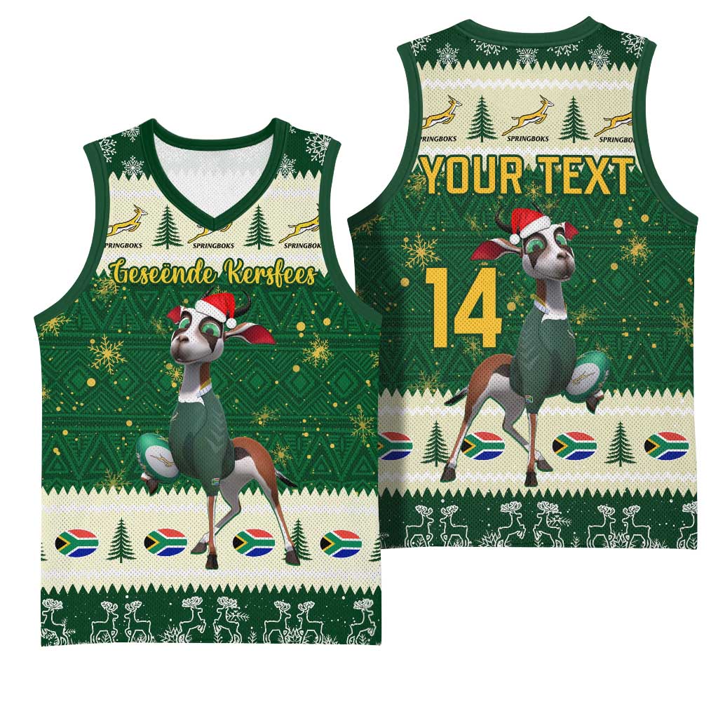 Custom South Africa Rugby Christmas Basketball Jersey Geseende Kersfees Springboks African Pattern LT14