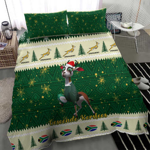 Custom South Africa Rugby Christmas Bedding Set Geseende Kersfees Springboks African Pattern