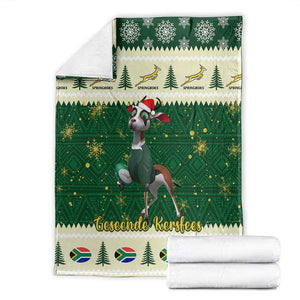 Custom South Africa Rugby Christmas Blanket Geseende Kersfees Springboks African Pattern