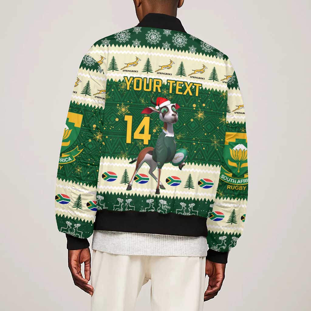 Custom South Africa Rugby Christmas Bomber Jacket Geseende Kersfees Springboks African Pattern