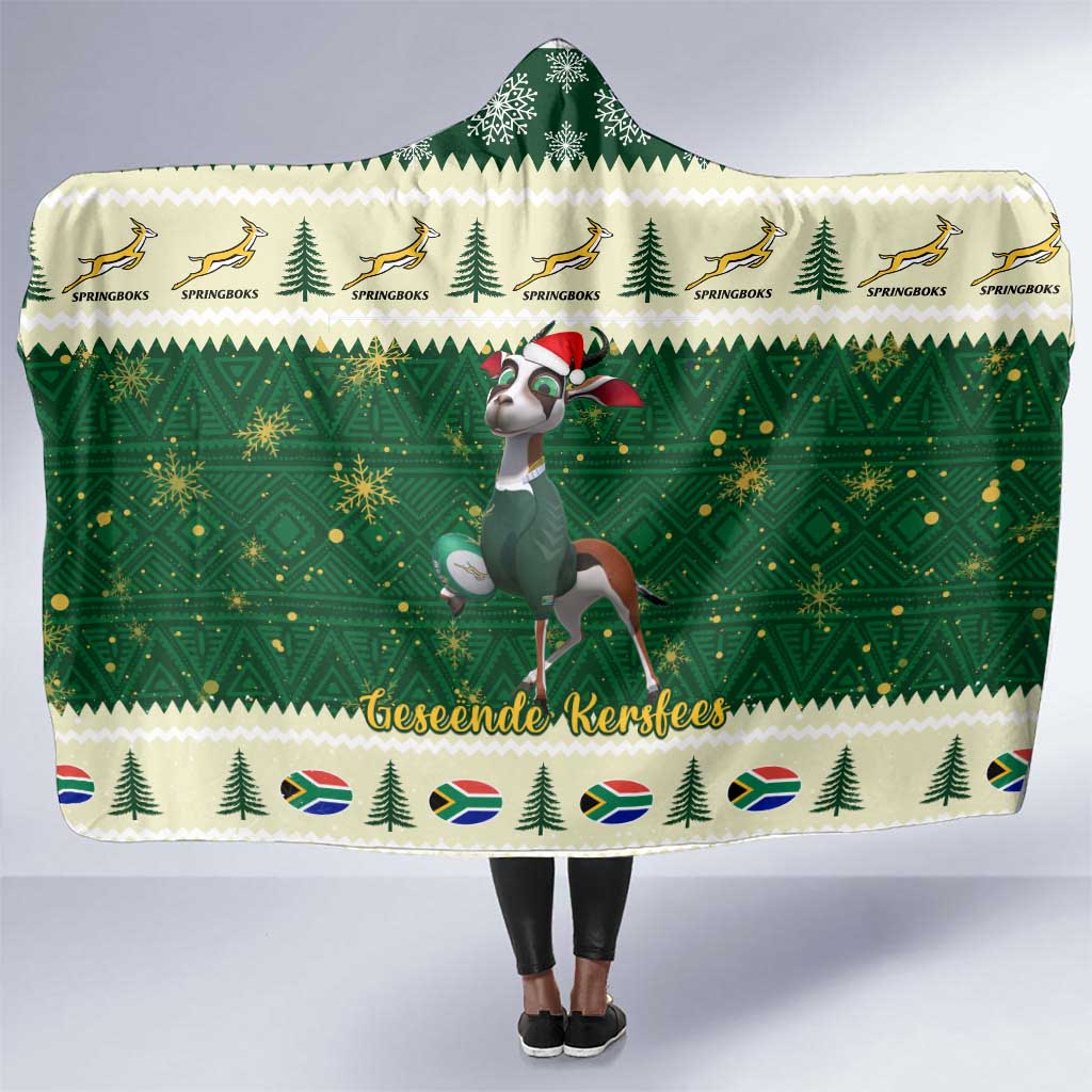 Custom South Africa Rugby Christmas Hooded Blanket Geseende Kersfees Springboks African Pattern