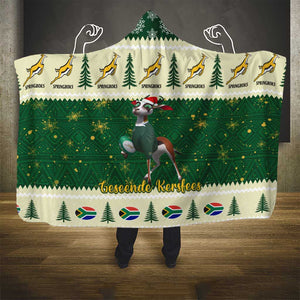 Custom South Africa Rugby Christmas Hooded Blanket Geseende Kersfees Springboks African Pattern