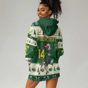 Custom South Africa Rugby Christmas Hoodie Dress Geseende Kersfees Springboks African Pattern