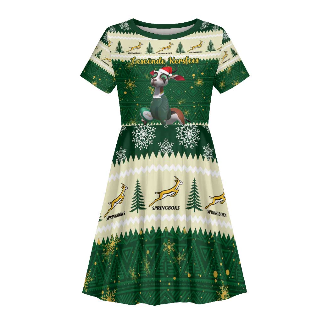 Custom South Africa Rugby Christmas Kid Short Sleeve Dress Geseende Kersfees Springboks African Pattern