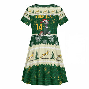 Custom South Africa Rugby Christmas Kid Short Sleeve Dress Geseende Kersfees Springboks African Pattern