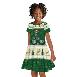 Custom South Africa Rugby Christmas Kid Short Sleeve Dress Geseende Kersfees Springboks African Pattern