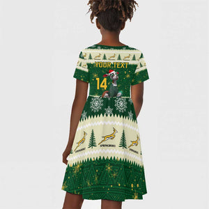 Custom South Africa Rugby Christmas Kid Short Sleeve Dress Geseende Kersfees Springboks African Pattern