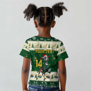 Custom South Africa Rugby Christmas Kid T shirt Geseende Kersfees Springboks African Pattern