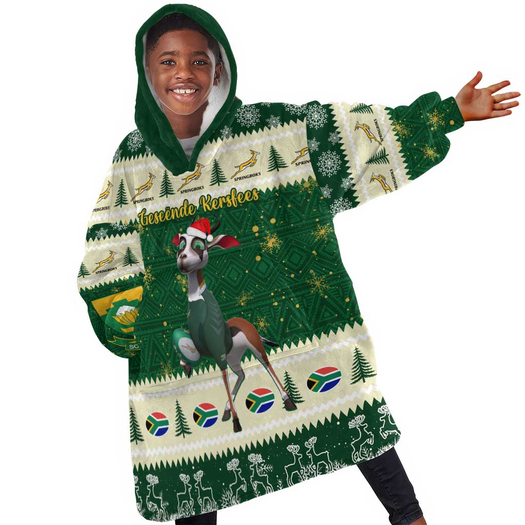 Custom South Africa Rugby Christmas KId Wearable Blanket Hoodie Geseende Kersfees Springboks African Pattern