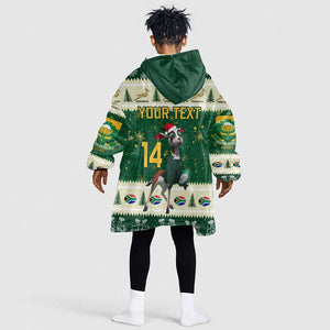 Custom South Africa Rugby Christmas KId Wearable Blanket Hoodie Geseende Kersfees Springboks African Pattern