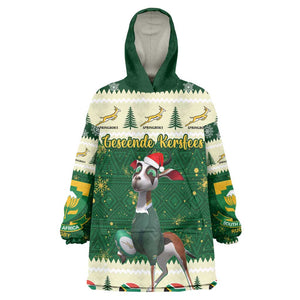 Custom South Africa Rugby Christmas KId Wearable Blanket Hoodie Geseende Kersfees Springboks African Pattern