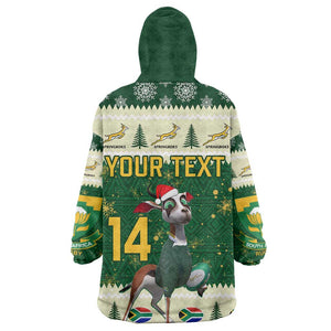 Custom South Africa Rugby Christmas KId Wearable Blanket Hoodie Geseende Kersfees Springboks African Pattern