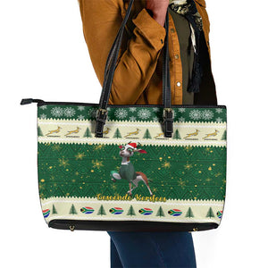 Custom South Africa Rugby Christmas Leather Tote Bag Geseende Kersfees Springboks African Pattern