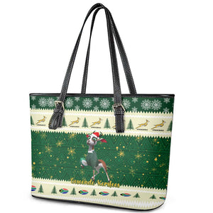 Custom South Africa Rugby Christmas Leather Tote Bag Geseende Kersfees Springboks African Pattern