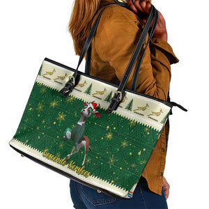 Custom South Africa Rugby Christmas Leather Tote Bag Geseende Kersfees Springboks African Pattern