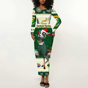 Custom South Africa Rugby Christmas Long Sleeve Bodycon Dress Geseende Kersfees Springboks African Pattern