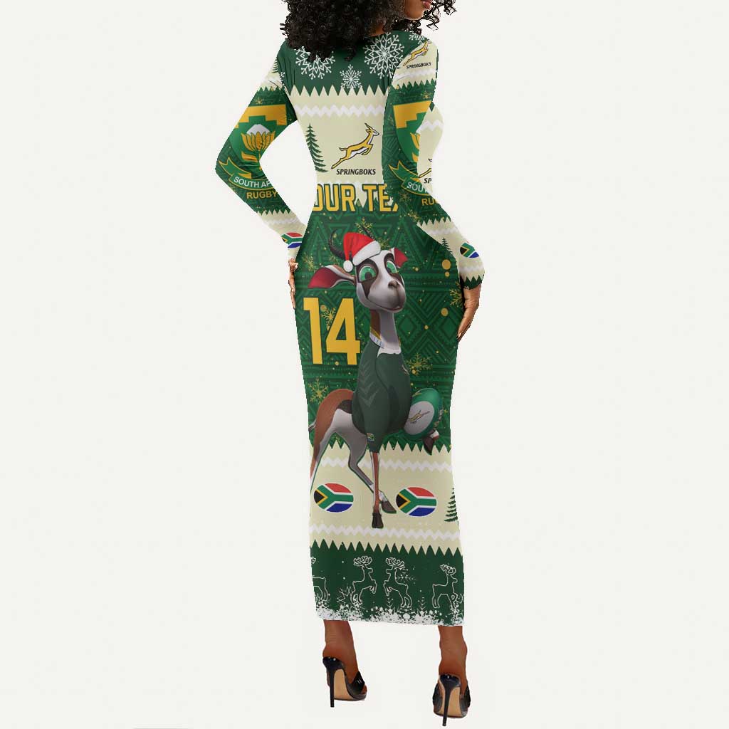 Custom South Africa Rugby Christmas Long Sleeve Bodycon Dress Geseende Kersfees Springboks African Pattern LT14
