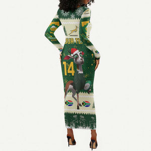 Custom South Africa Rugby Christmas Long Sleeve Bodycon Dress Geseende Kersfees Springboks African Pattern