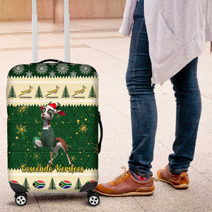 Custom South Africa Rugby Christmas Luggage Cover Geseende Kersfees Springboks African Pattern