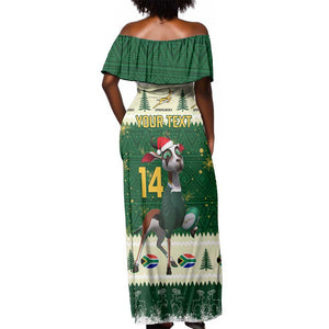 Custom South Africa Rugby Christmas Off Shoulder Maxi Dress Geseende Kersfees Springboks African Pattern