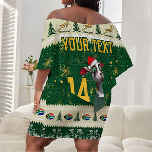 Custom South Africa Rugby Christmas Off Shoulder Short Dress Geseende Kersfees Springboks African Pattern LT14