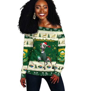 Custom South Africa Rugby Christmas Off Shoulder Sweater Geseende Kersfees Springboks African Pattern