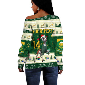 Custom South Africa Rugby Christmas Off Shoulder Sweater Geseende Kersfees Springboks African Pattern