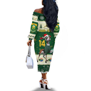 Custom South Africa Rugby Christmas Off The Shoulder Long Sleeve Dress Geseende Kersfees Springboks African Pattern