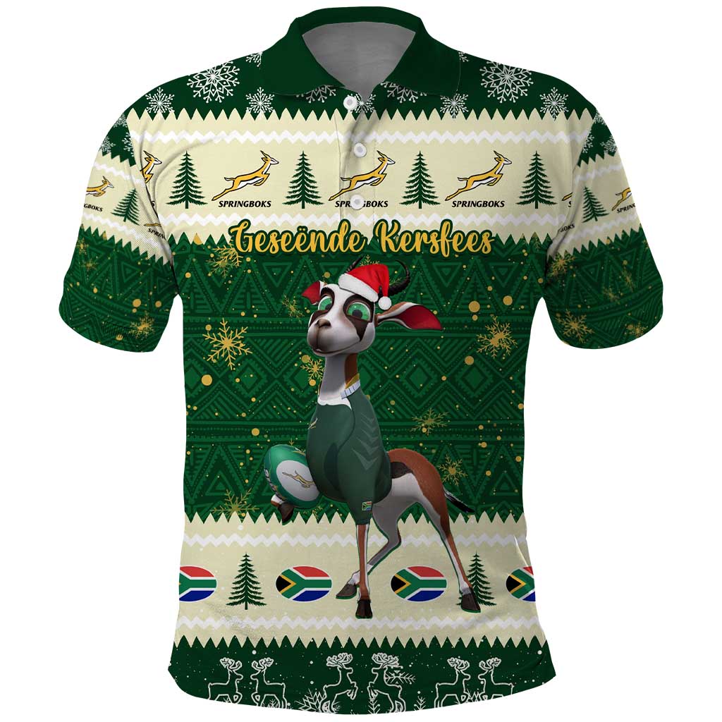 Custom South Africa Rugby Christmas Polo Shirt Geseende Kersfees Springboks African Pattern