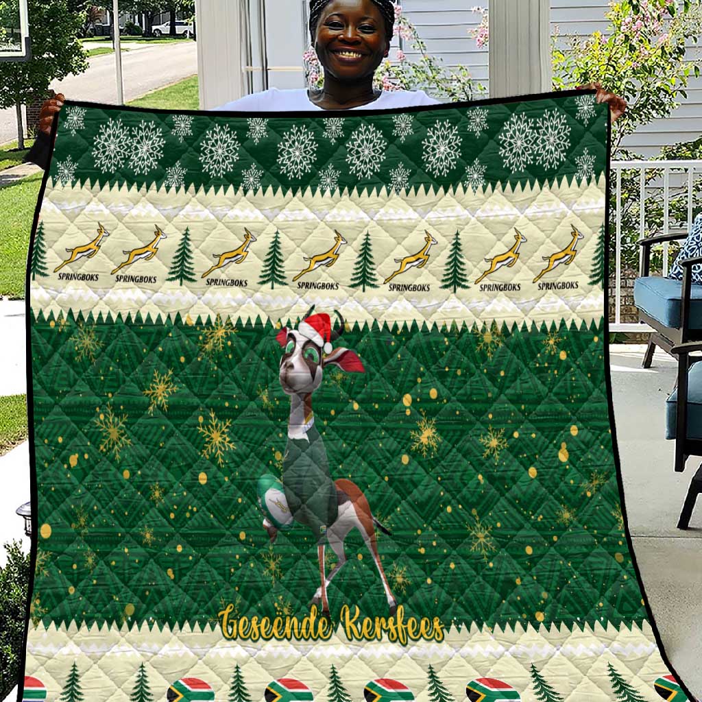 Custom South Africa Rugby Christmas Quilt Geseende Kersfees Springboks African Pattern