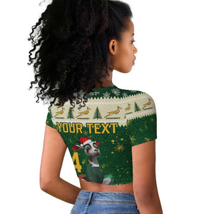 Custom South Africa Rugby Christmas Raglan Cropped T shirt Geseende Kersfees Springboks African Pattern