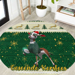 Custom South Africa Rugby Christmas Round Carpet Geseende Kersfees Springboks African Pattern