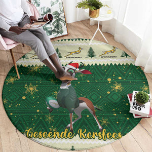 Custom South Africa Rugby Christmas Round Carpet Geseende Kersfees Springboks African Pattern