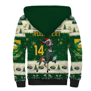 Custom South Africa Rugby Christmas Sherpa Hoodie Geseende Kersfees Springboks African Pattern