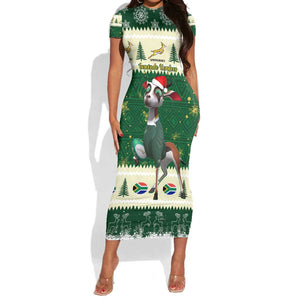 Custom South Africa Rugby Christmas Short Sleeve Bodycon Dress Geseende Kersfees Springboks African Pattern