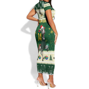 Custom South Africa Rugby Christmas Short Sleeve Bodycon Dress Geseende Kersfees Springboks African Pattern