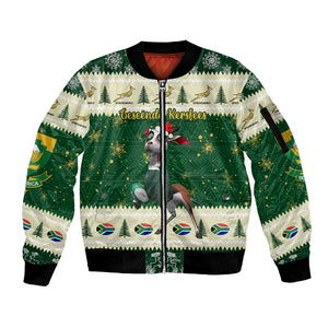 Custom South Africa Rugby Christmas Sleeve Zip Bomber Jacket Geseende Kersfees Springboks African Pattern