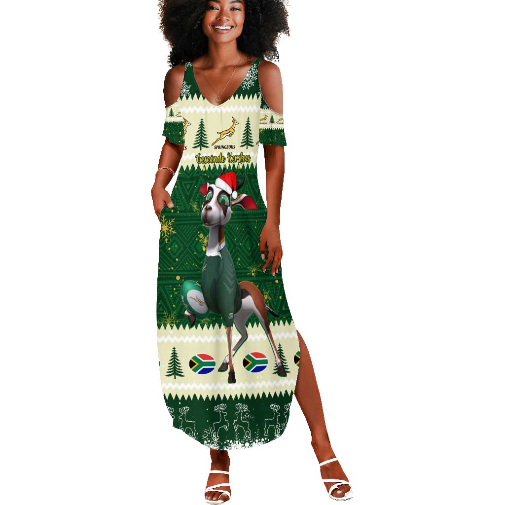 Custom South Africa Rugby Christmas Summer Maxi Dress Geseende Kersfees Springboks African Pattern