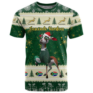 Custom South Africa Rugby Christmas T shirt Geseende Kersfees Springboks African Pattern