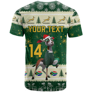 Custom South Africa Rugby Christmas T shirt Geseende Kersfees Springboks African Pattern