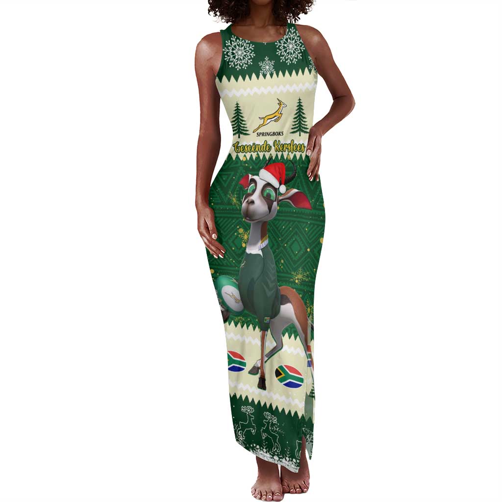 Custom South Africa Rugby Christmas Tank Maxi Dress Geseende Kersfees Springboks African Pattern