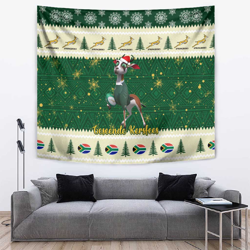 Custom South Africa Rugby Christmas Tapestry Geseende Kersfees Springboks African Pattern