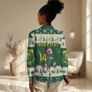 Custom South Africa Rugby Christmas Women Casual Shirt Geseende Kersfees Springboks African Pattern