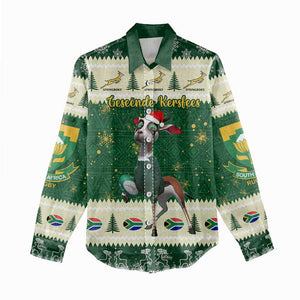 Custom South Africa Rugby Christmas Women Casual Shirt Geseende Kersfees Springboks African Pattern