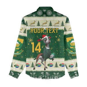 Custom South Africa Rugby Christmas Women Casual Shirt Geseende Kersfees Springboks African Pattern